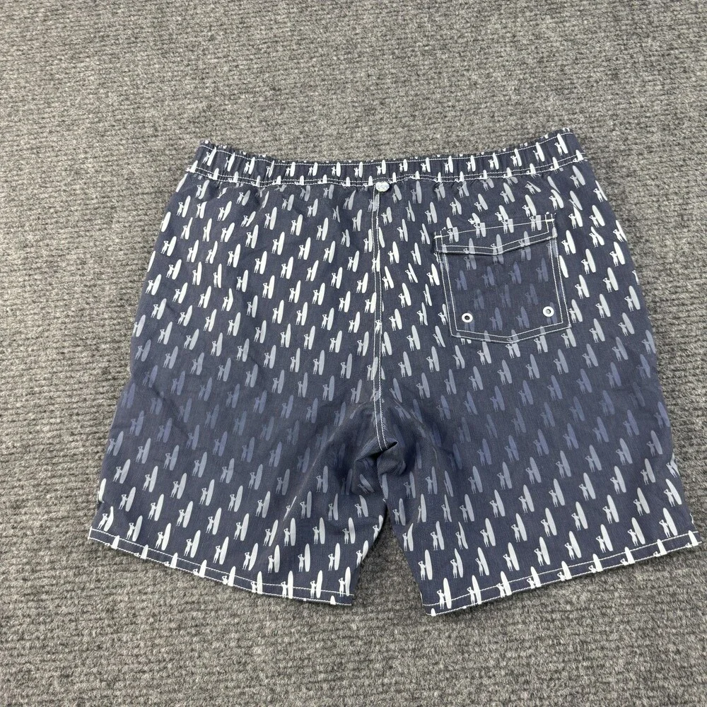 Johnnie O Swim Trunks Shorts Mens Medium Blue Surfer Print Boardshorts Polyester